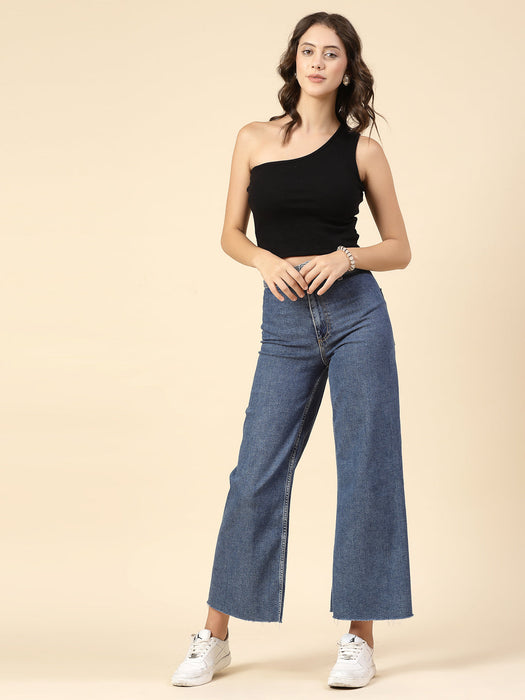 Cutout Elegance Solid Cotton Rib Knit Crop Top