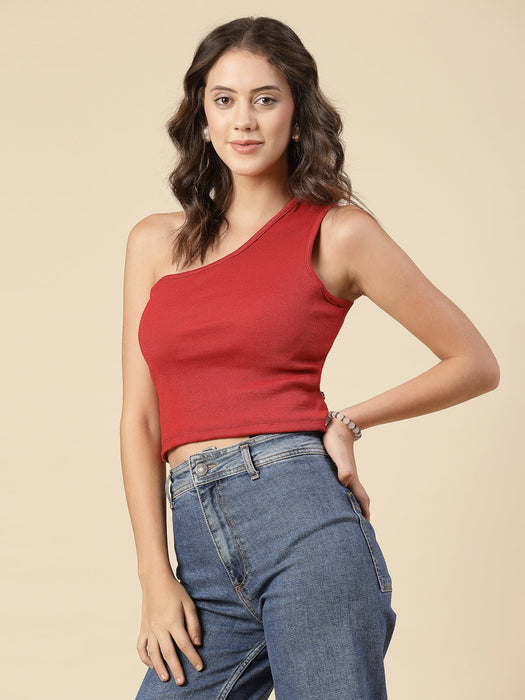 Cutout Elegance Solid Cotton Rib Knit Crop Top