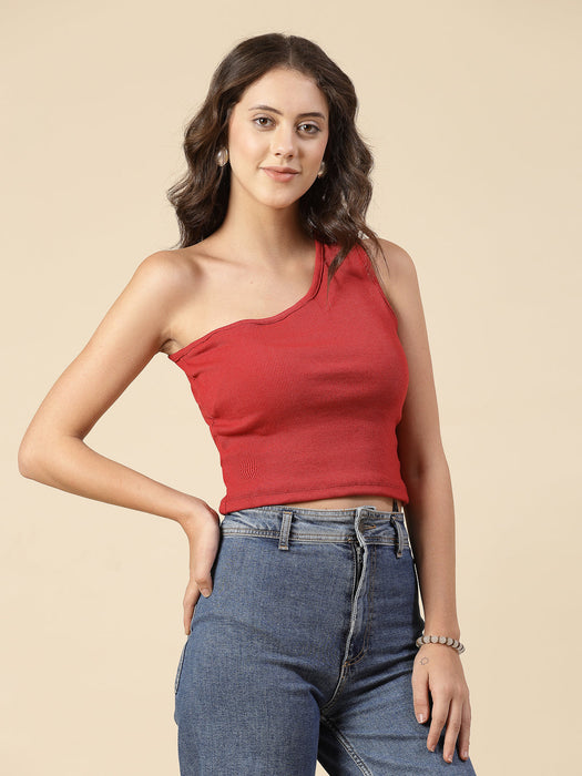 Cutout Elegance Solid Cotton Rib Knit Crop Top