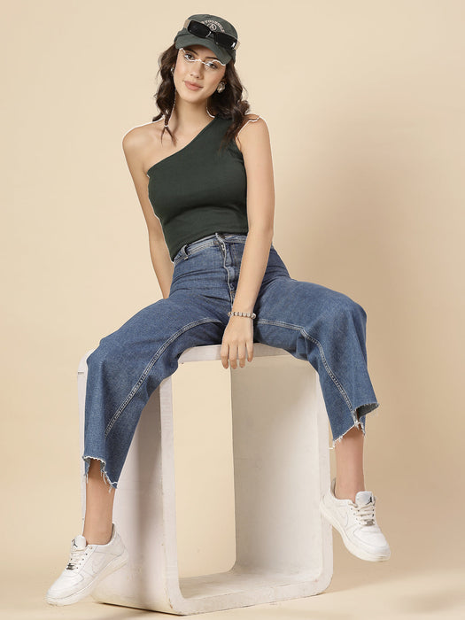 Cutout Elegance Solid Cotton Rib Knit Crop Top