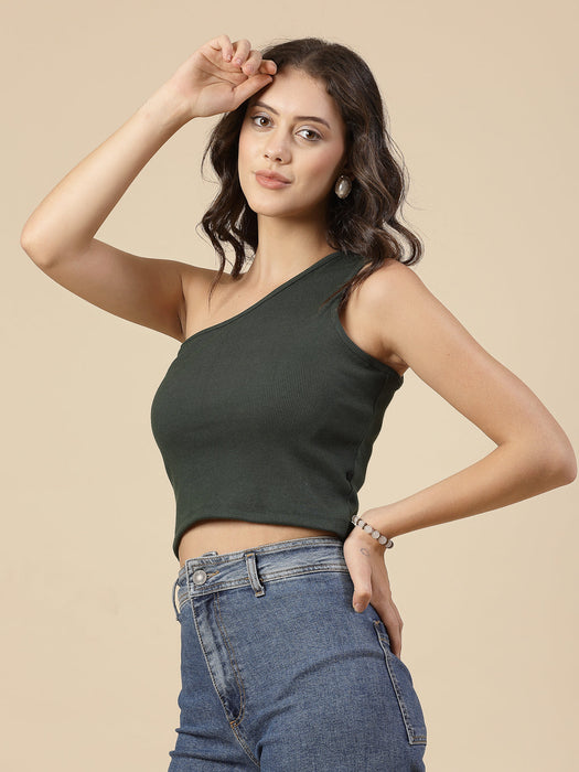 Cutout Elegance Solid Cotton Rib Knit Crop Top