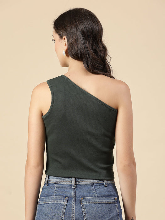 Cutout Elegance Solid Cotton Rib Knit Crop Top