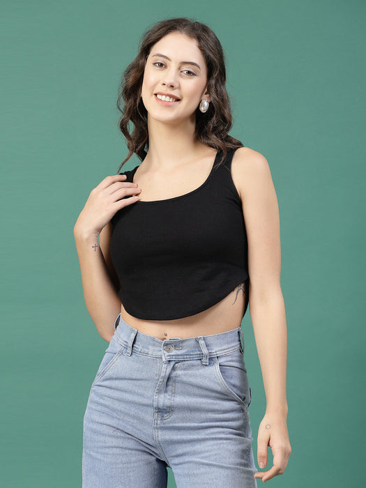 Cool Comfort Solid Scoop Neck Crop Tank Top