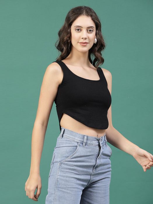 Cool Comfort Solid Scoop Neck Crop Tank Top