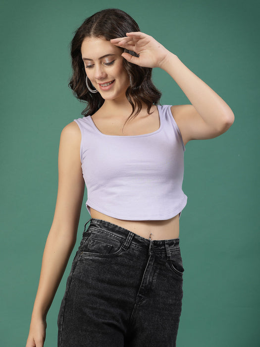 Cool Comfort Solid Scoop Neck Crop Tank Top