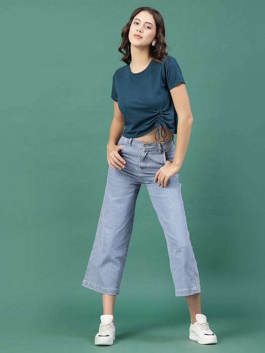 Women Ruched Cotton Jersey Crop Top