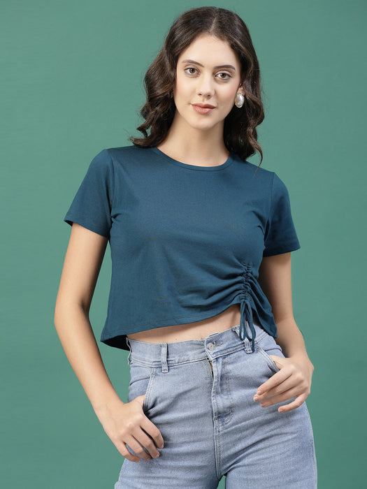 Women Ruched Cotton Jersey Crop Top