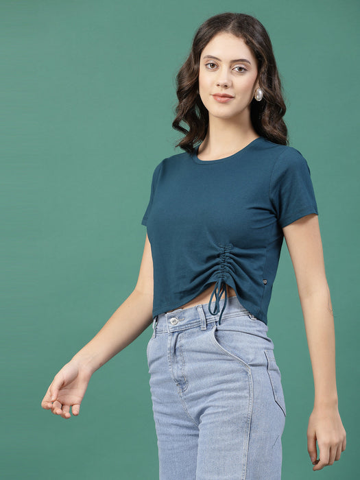 Women Ruched Cotton Jersey Crop Top