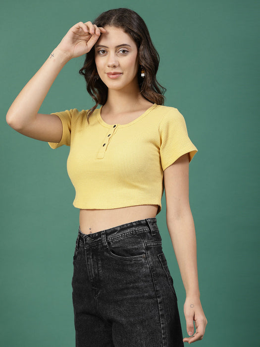 Cotton Waffle Knit Crop Top