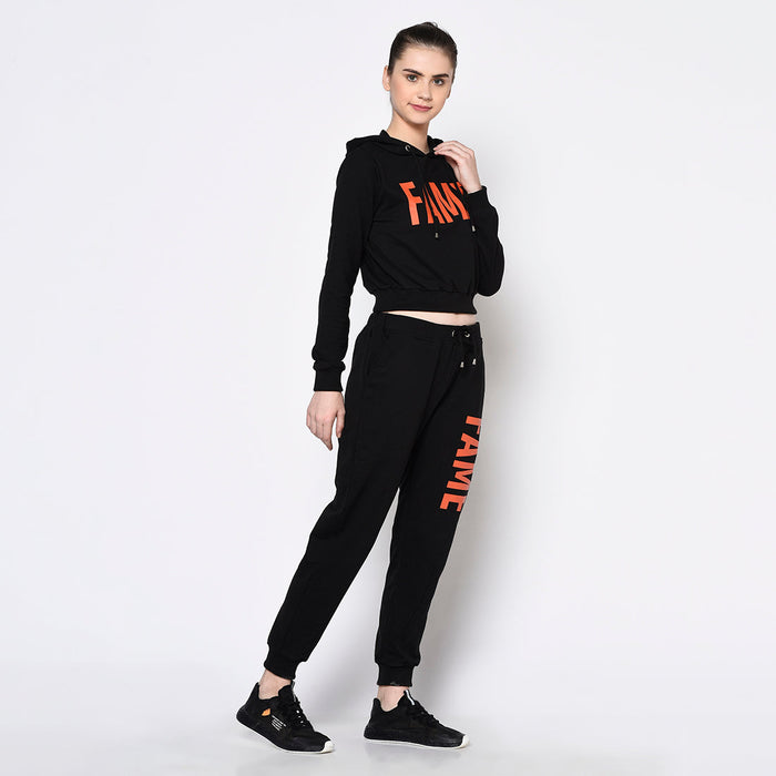 Black Printed Hooded Track Suit