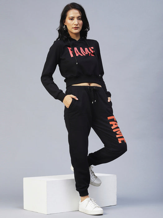 Black Printed Hooded Tracksuit