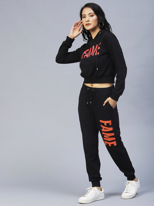 Black Printed Hooded Tracksuit