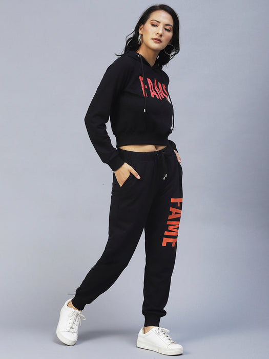 Black Printed Hooded Tracksuit