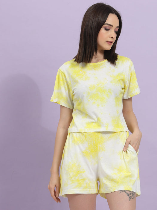 Tie & Dye Jersey Crop Top And Shorts Co-ord Set