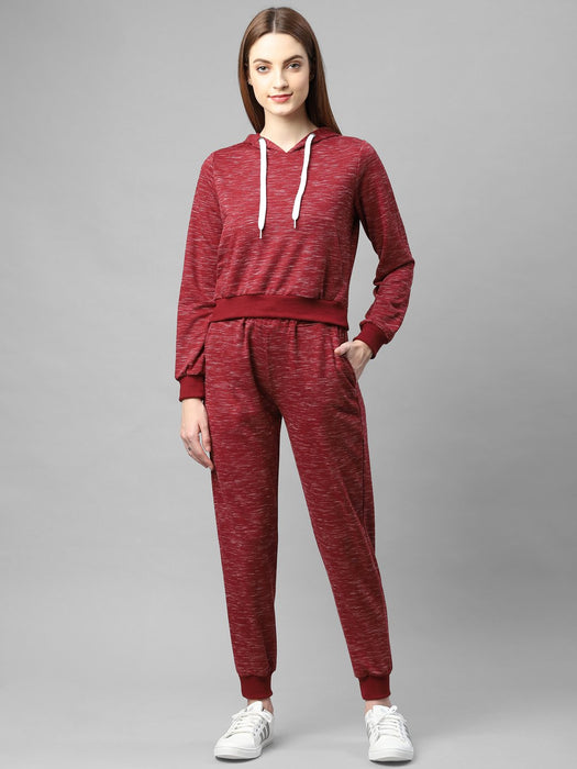 Maroon Self Texture Hooded Fleece Track Suit