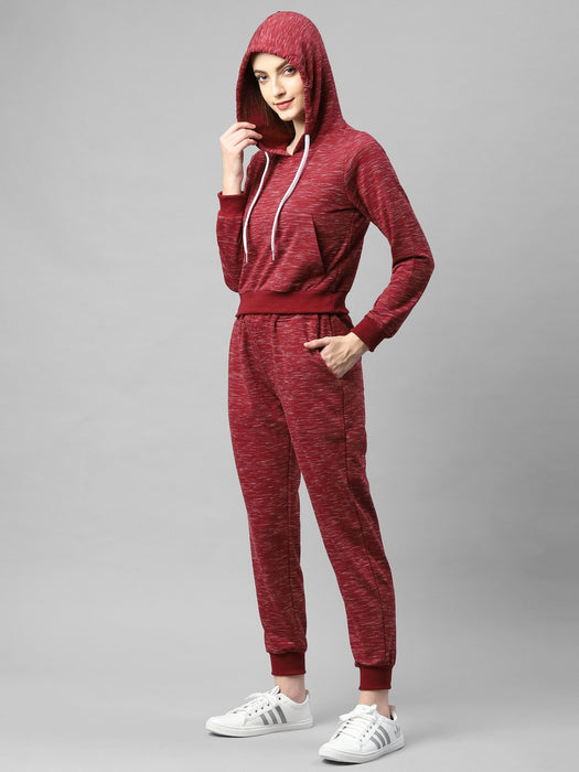 Maroon Self Texture Hooded Fleece Track Suit