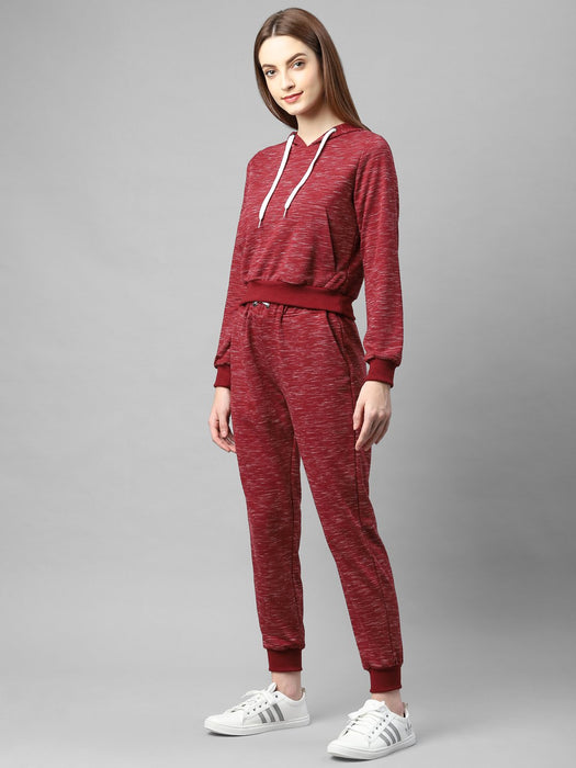 Maroon Self Texture Hooded Fleece Track Suit