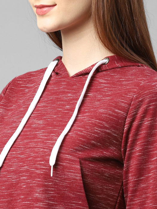 Maroon Self Texture Hooded Fleece Track Suit