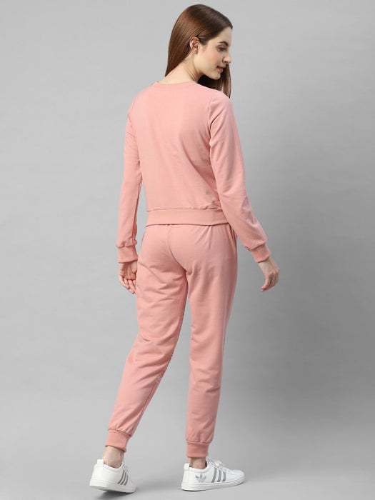 Peach Printed Round Neck Terry Track Suit