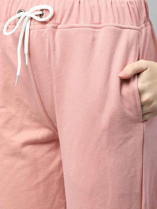 Peach Printed Round Neck Terry Track Suit