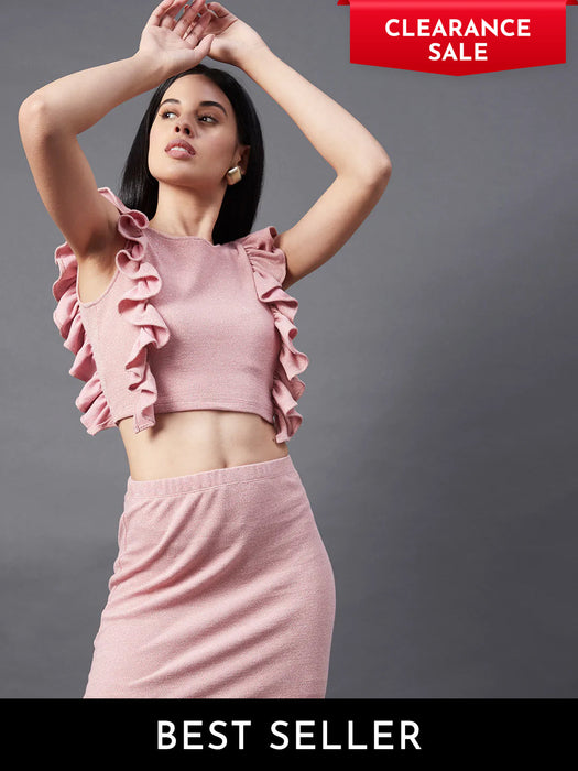 Peach Ruffle Shimmering Sleeveless Co-Ord Set