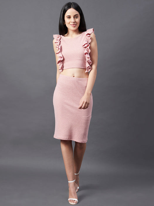 Peach Ruffle Shimmering Sleeveless Co-Ord Set