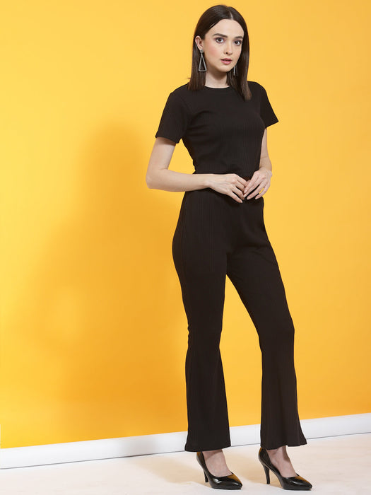 Self Textured Crop Top & Bell Bottoms With Pockets Co-Ord Set