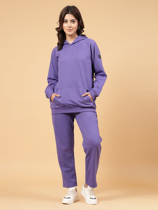 Women Oversized Solid Fleece Co-ords