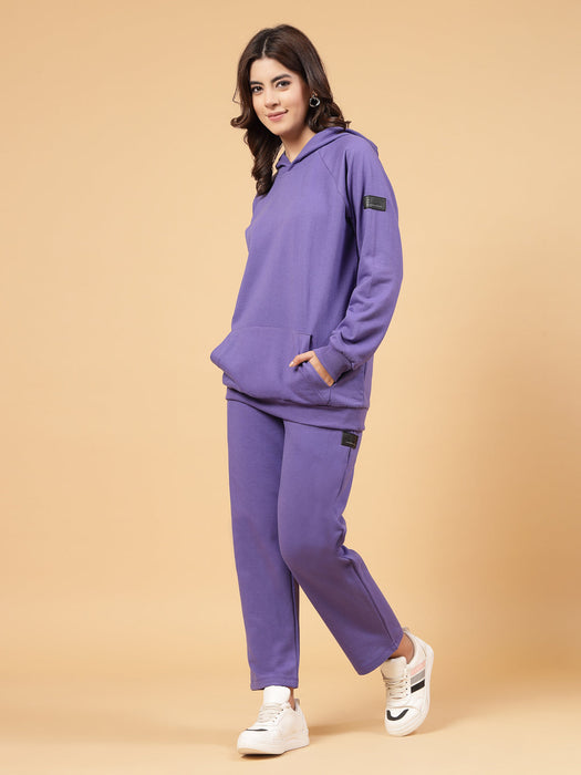 Women Oversized Solid Fleece Co-ords