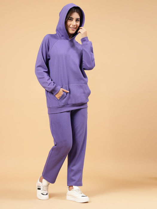 Women Oversized Solid Fleece Co-ords