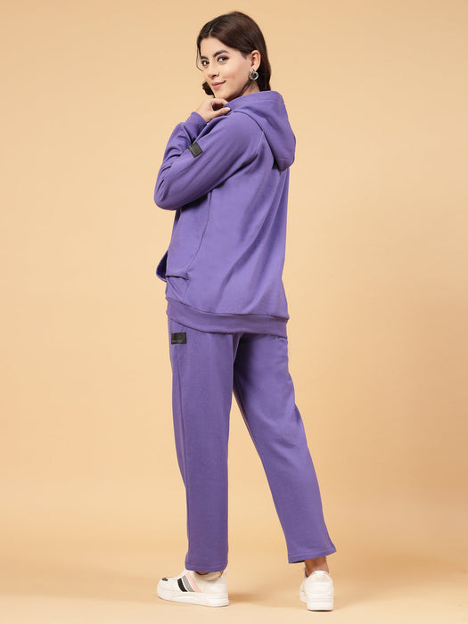 Women Oversized Solid Fleece Co-ords