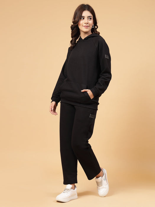 Women Oversized Solid Fleece Co-ords