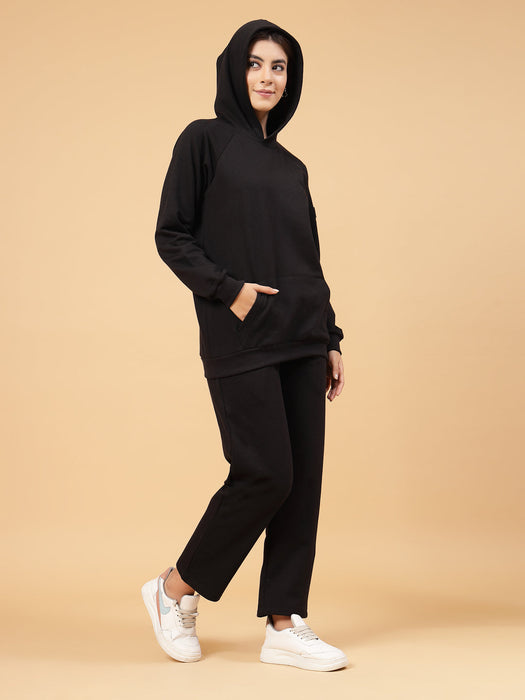 Women Oversized Solid Fleece Co-ords