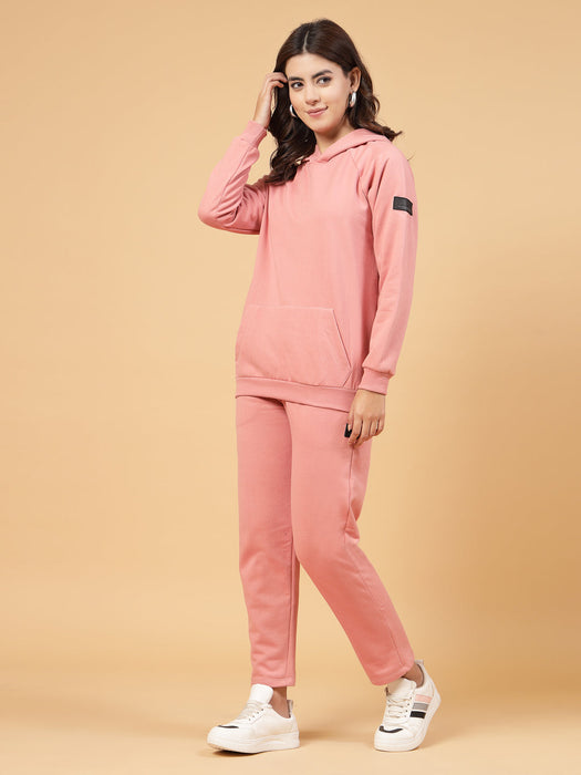 Rigo Women Peach Oversized Solid Fleece Co-ord