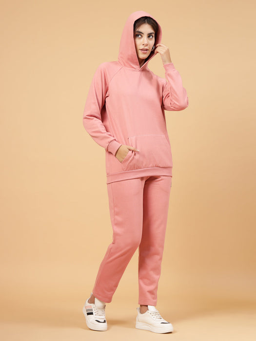 Rigo Women Peach Oversized Solid Fleece Co-ord