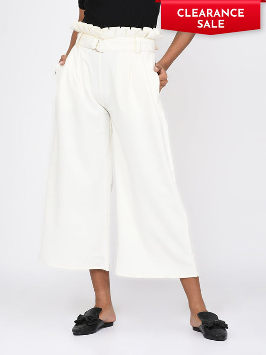 White Pleated Waist Trousers for Women