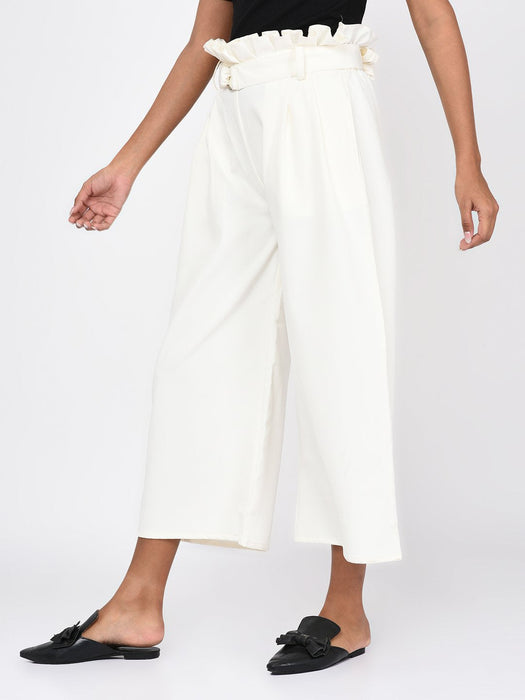 White Pleated Waist Trousers for Women