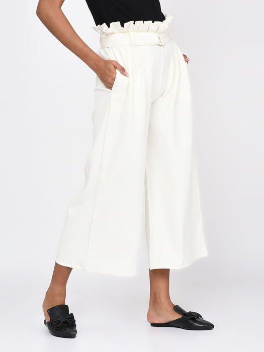 White Pleated Waist Trousers for Women