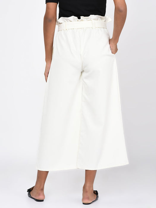 White Pleated Waist Trousers for Women