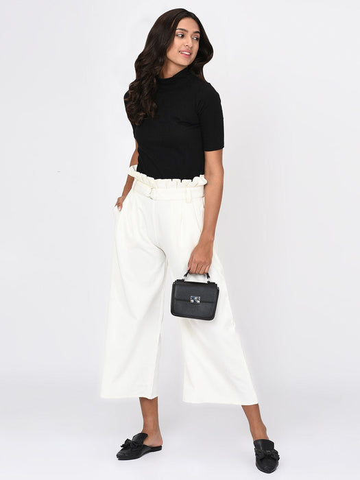 White Pleated Waist Trousers for Women