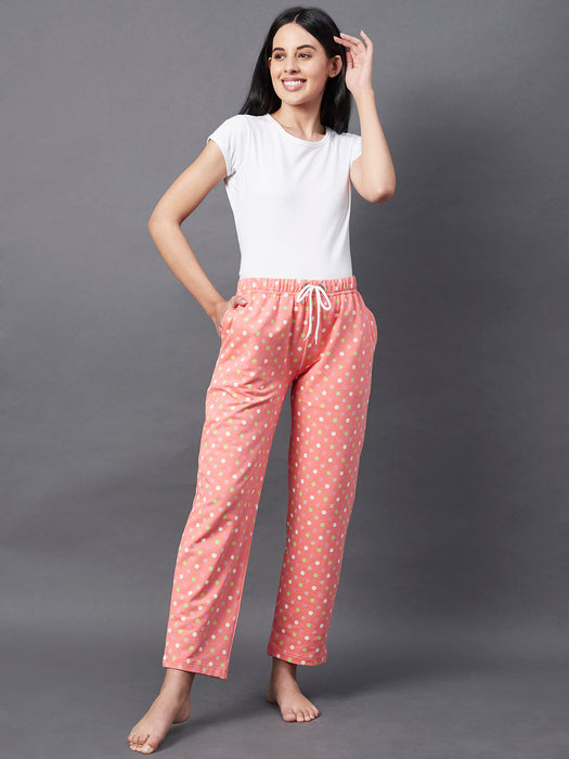 Peach Printed Terry Pyjama With Insert Pocket