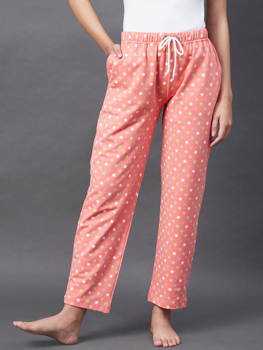 Peach Printed Terry Pyjama With Insert Pocket