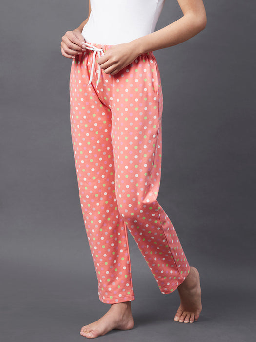 Peach Printed Terry Pyjama With Insert Pocket