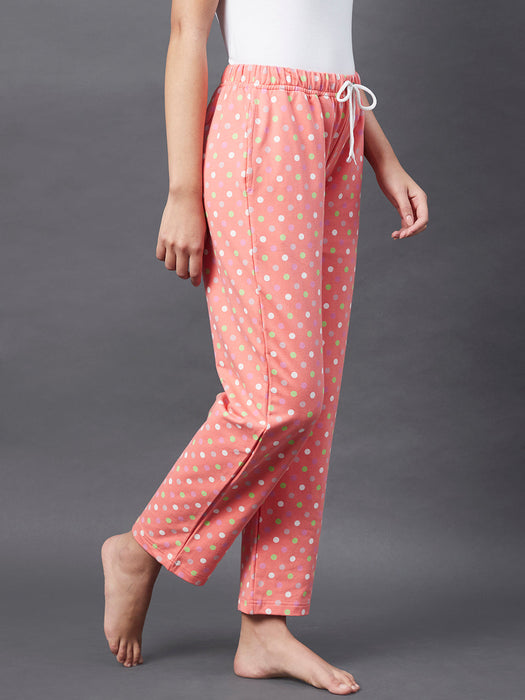 Peach Printed Terry Pyjama With Insert Pocket