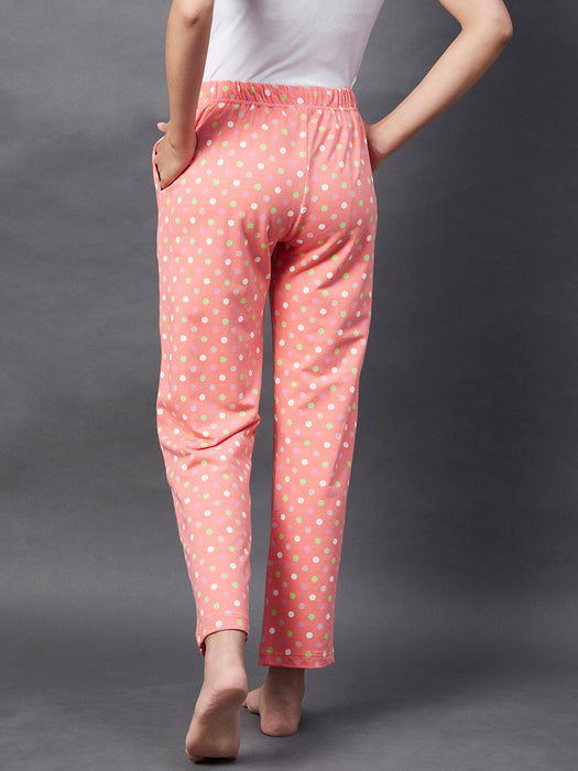 Peach Printed Terry Pyjama With Insert Pocket