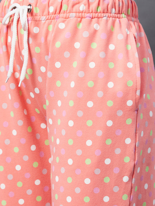 Peach Printed Terry Pyjama With Insert Pocket