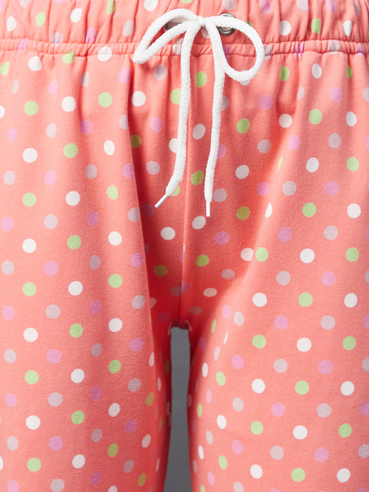 Peach Printed Terry Pyjama With Insert Pocket