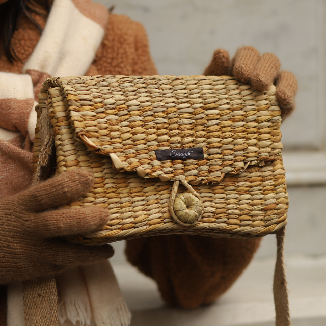 Neutral Straw Sling Bag | Jute Strap