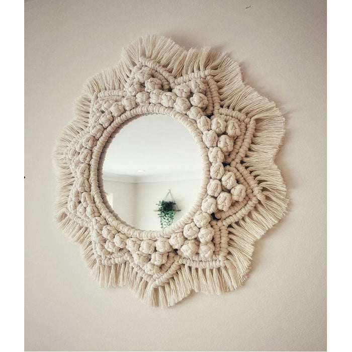 Bonded Tops Off White Macrame Mandala Wall Mirror