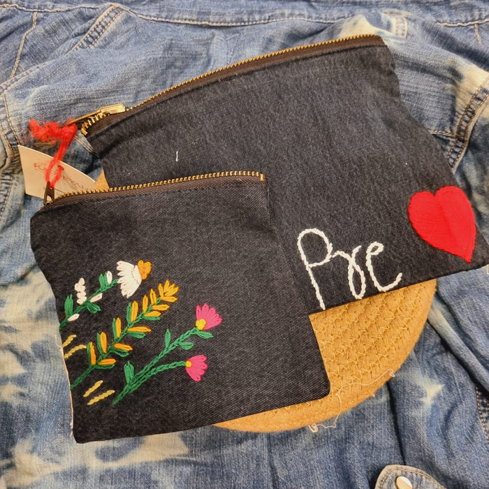 Upcycled Denim Pocket and Tote Combo | Hand Embroidered